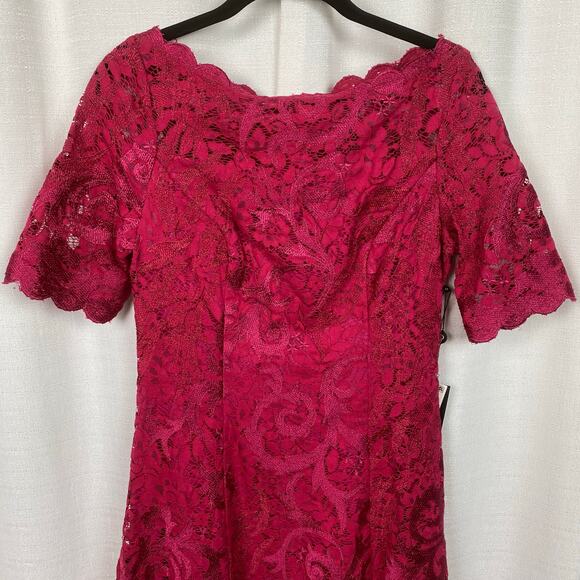 Adrianna Papell Warm Cherry Red Embroidered Lace Midi Dress Sz.2 NWT - Picture 5 of 15